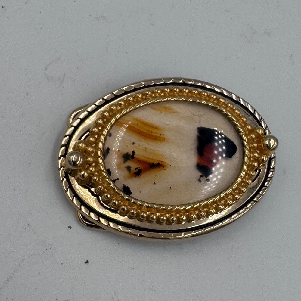 Vintage‎ Gold Tone Oval Dendritic Agate Belt Buckle Western Boho Stone Accessory